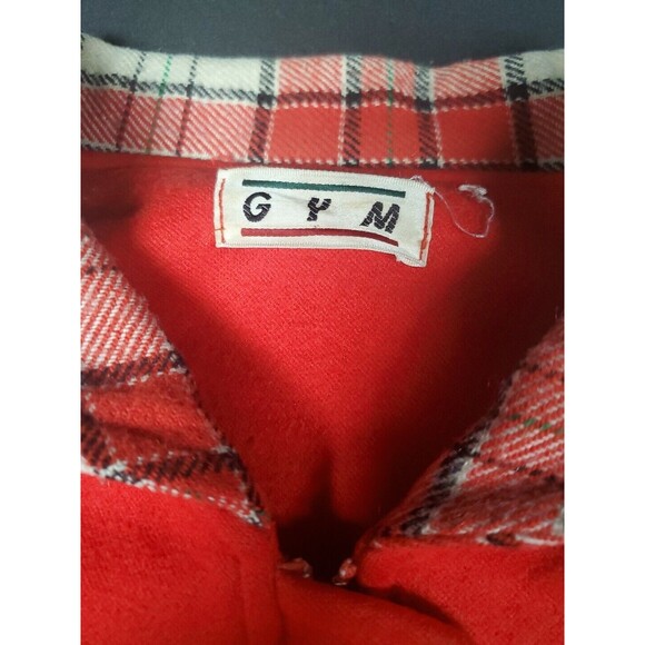 Gym Fashion Varsity Jacket Coat Red Plaid Sleeves Zip Up Unisex 1980s Vintage - Picture 2 of 8
